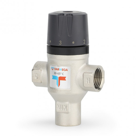 Клапан термосмесительный VARMEGA ВР 1/2", 30-65гр.С, Kvs 1.7, смешение вниз, VM17901