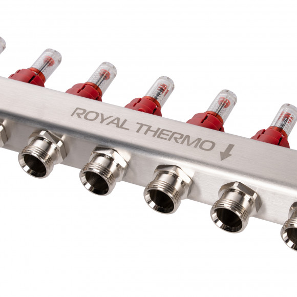 Коллектор Royal Thermo нерж. в сборе с расходомерами 1" ВР-3/4" НР с автомат. воздухоотвод-ми 6 вых. Коллектор Royal Thermo нерж. в сборе с расходомерами 1" ВР-3/4" НР с автомат. воздухоотвод-ми 6 вых.