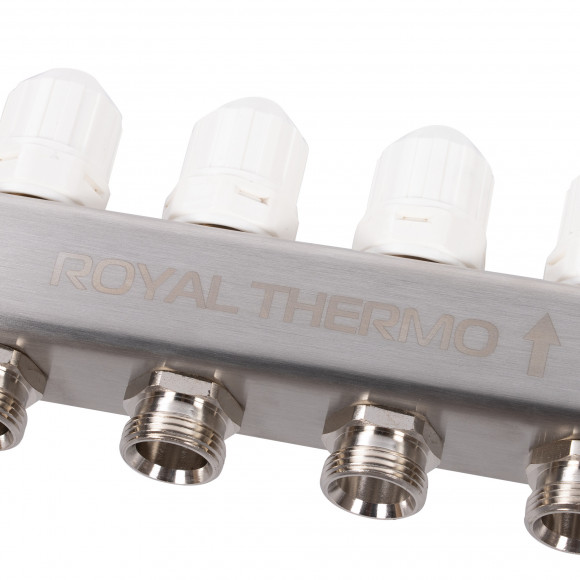 Коллектор Royal Thermo нерж. в сборе с расходомерами 1" ВР-3/4" НР с автомат. воздухоотвод-ми 7 вых. Коллектор Royal Thermo нерж. в сборе с расходомерами 1" ВР-3/4" НР с автомат. воздухоотвод-ми 7 вых.